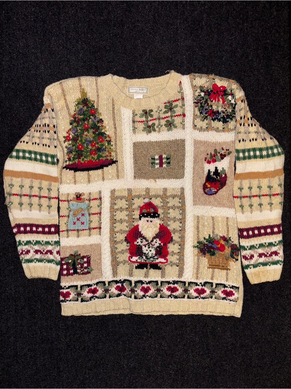 Vintage 90s Y2K Studio Works Ugly Christmas Sweater Petite Medium  Patchwork